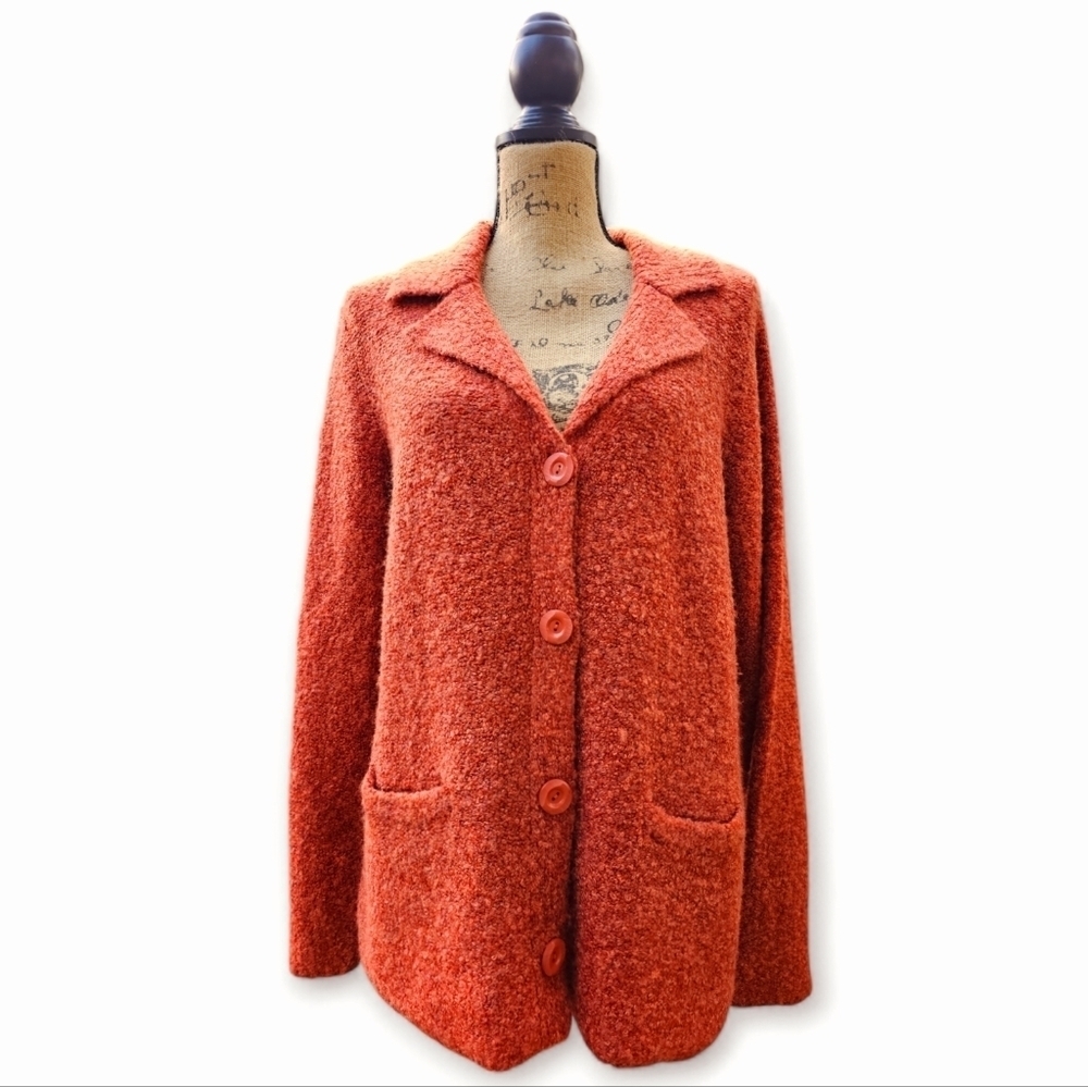 Modern Soul Cozy Cottagecore Orange Women's Long Sleeve Button Up Jacket, Size L